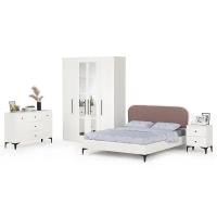 Мебель для спальни Валенсия № 32 двуспальная кровать с мягкой спинкой, цвет белый шагрень