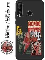 Матовый чехол AC/DC Stickers для Honor 20 Lite / 20s / Huawei P30 Lite / Хуавей П30 Лайт / Хонор 20 Лайт / 20s с 3D эффектом черный