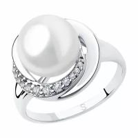 Серебряное кольцо Diamant online 171508 с фианитом и жемчугом, Серебро 925°, 18,5