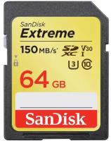 Карта памяти SD 64 Gb Sandisk SDXC Extreme, class 10, 150Mb/s, V30 UHS-I U3 (SDSDXV6-064G-GNCIN)