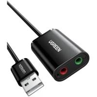 Аудиоадаптер Ugreen USB A - AUX Jack 3.5 мм (f), черный