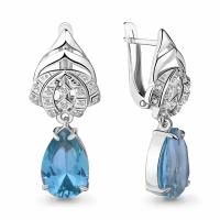 Серебряные серьги Aquamarine А4492288А с фианитом и турмалином, Серебро 925°