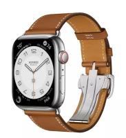 Часы Apple Watch Hermès Series 7 GPS + Cellular 45mm Silver Stainless Steel Case with Single Tour Deployment Buckle Fauve