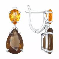 Серебряные серьги Diamant online 107571 с цитрином, миксом камней и раухтопазом, Серебро 925°