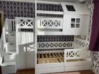 Двухъярусная кровать Прованс Домик +, спальные места 90х190 и 120х190, цвет белый