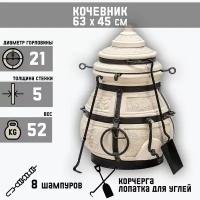 Амфора Тандыр "Кочевник" с откидной крышкой, h-63 см, d-45, 52,5 кг, 8 шампуров, кочерга, совок