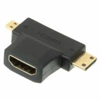 Переходник аудио-видео HDMI (f) - Micro HDMI (m), Mini HDMI (m), черный [+ mini hdmi (male)]