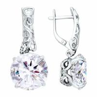 Серебряные серьги Diamant online 106471 с фианитом и горным хрусталём, Серебро 925°