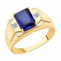 Золотое кольцо DIAMANT-ONLINE 173823 с фианитом и сапфировым корундом, Золото 585°, 19,5