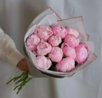 Букет Пионы розовые 13 шт., красивый букет цветов пионов, шикарный, премиум цветы