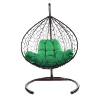 Подвесное кресло из ротанга "XL" коричневое с зелёной подушкой M-Group
