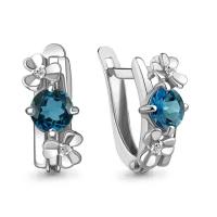 Серебряные серьги Aquamarine А4765108А с фианитом и Лондон топазом, Серебро 925°