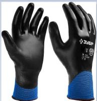 Маслобензостойкие перчатки ЗУБР механик, тонкое нитриловое покрытие, полный облив, размер L