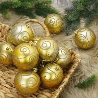 Kaemingk Набор пластиковых шаров Блестящий Пируэт 8 см золотой, 12 шт *