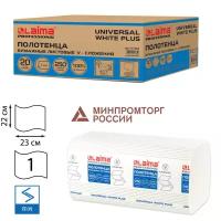 Полотенца бумажные 250 шт LAIMA (H3) UNIVERSAL WHITE PLUS 1-слойные белые комплект 20 пачек 23х22 V-сложение 111344