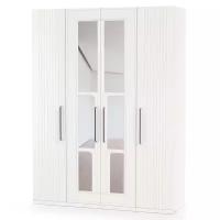 Шкаф для одежды 4-х створчатый с зеркалами Валенсия, цвет белый шагрень, ШхГхВ 168х54,2х225,3 см