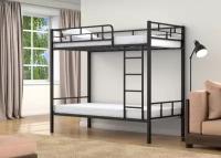 Двухъярусная кровать металлическая (железная) "Валенсия" черная 90х190 см для детей и взрослых двухэтажная для мальчиков, для девочек, для рабочих