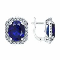 Серебряные серьги Diamant online 106851 с фианитом и сапфировым корундом, Серебро 925°