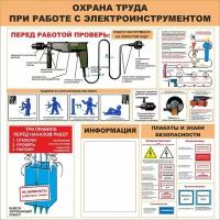 Стенд Охрана труда при работе с электроинструментом размер 1000 х 1000 пластик 3 мм