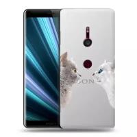 Полупрозрачный дизайнерский силиконовый чехол для Сони Иксперия XZ3 / Sony Xperia XZ3 Кошки принт