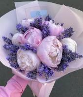 Букет Лаванды "Красота" пионы розовые, красивый букет цветов, пионов, шикарный, цветы премиум