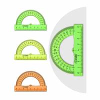 Транспортир 8см, 180° СТАММ, пластиковый, прозрачный, неоновые цвета, ассорти, 40 штук, 006403