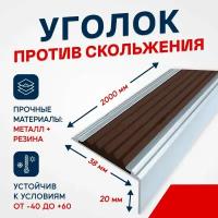 Противоскользящий алюминиевый угол-порог на ступени Стандарт 38мм, 2м, темно-коричневый