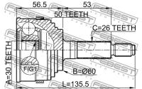 ШРУС наружный 30x60x26 (HONDA CIVIC EU / EP / ES 2001-2006), 0310055A50 FEBEST 0310-055A50