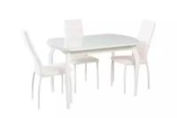 Стол обеденный раздвижной Чезаре 105 белый со стеклом, ножки №1 белые массив/ кухонны стол