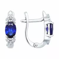 Серебряные серьги Diamant online 106848 с фианитом и сапфировым корундом, Серебро 925°