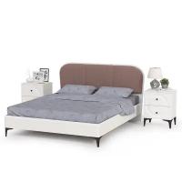Кровать с мягкой спинкой 1600 Валенсия с ортопедическим основанием и двумя тумбами, цвет белый шагрень/ткань