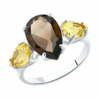 Серебряное кольцо Diamant online 101761 с цитрином, миксом камней и раухтопазом, Серебро 925°, 19,5