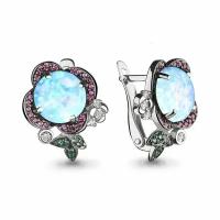 Серебряные серьги Aquamarine А4498797ВГ с фианитом, опалом, гидротермальным изумрудом, миксом камней и турмалином, Серебро 925°