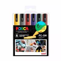 Набор акриловых маркеров POSCA PC-5M «Насыщенные цвета», 6 шт