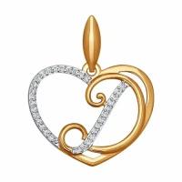 Золотая подвеска-буква Д Diamant online с фианитом 123618, Золото 585°