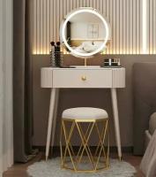 Туалетный столик Yvonne (70см / зеркало с подсветкой/ пуф с металлическим основанием)