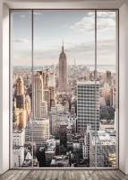 Моющиеся виниловые фотообои GrandPiK Нью-Йорк сквозь панорамное окно, 200х280 см