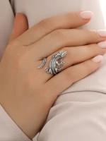 Кольцо безразмерное Самородок Ящер с фианитами серебро 925