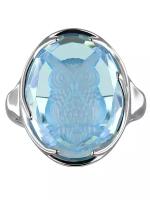 Серебряное кольцо "Сова" на голубом кварце. Размер 18.0