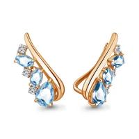 Серьги из золочёного серебра Aquamarine А4770405А-п с топазом и фианитом, Серебро золочение 925°