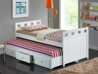 Кровать для 2-х детей выкатная каприз 90х190 белая из массива с ящиками на направляющих (без матраса)