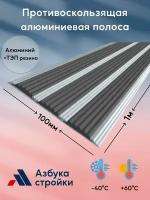Противоскользящая алюминиевая полоса накладка на ступени с тремя вставками 100мм*1м черный