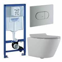 Комплект 3 в 1 инсталляция GROHE Solido + Унитаз подвесной CULTO TOR + кнопка GROHE Arena Cosmopolitan хром. Система смыва Торнадо