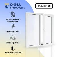 Пластиковое окно VEKA двухстворчатое поворотно-откидное, 1410x1150, однокамерное, белое