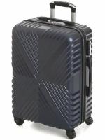 Пластиковый чемодан с узором X. Цвет Темно-Синий, Размер L. Съемные колеса