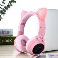 You Cat - BT028C Розовые. Cat Ear Headphones, беспроводные наушники кошачьи ушки светящиеся, с поддержкой SD/FM