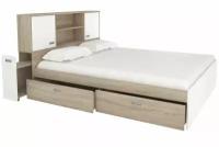 Кровать полутораспальная с полками и ящиками МногоМеб Бриз 4 140х200 дуб сонома, белый