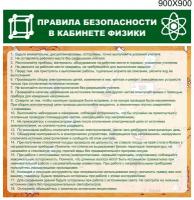 Стенд Правила безопасности в кабинете физики пластик пвх 3 мм размер 900 х 900