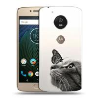 Дизайнерский силиконовый чехол для Моторола Мото Ж5с / Motorola Moto G5s Кот и бабочка