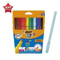 BIC Фломастеры 12 цветов BIC Kids Visa, детские, смываемые, тонкое письмо